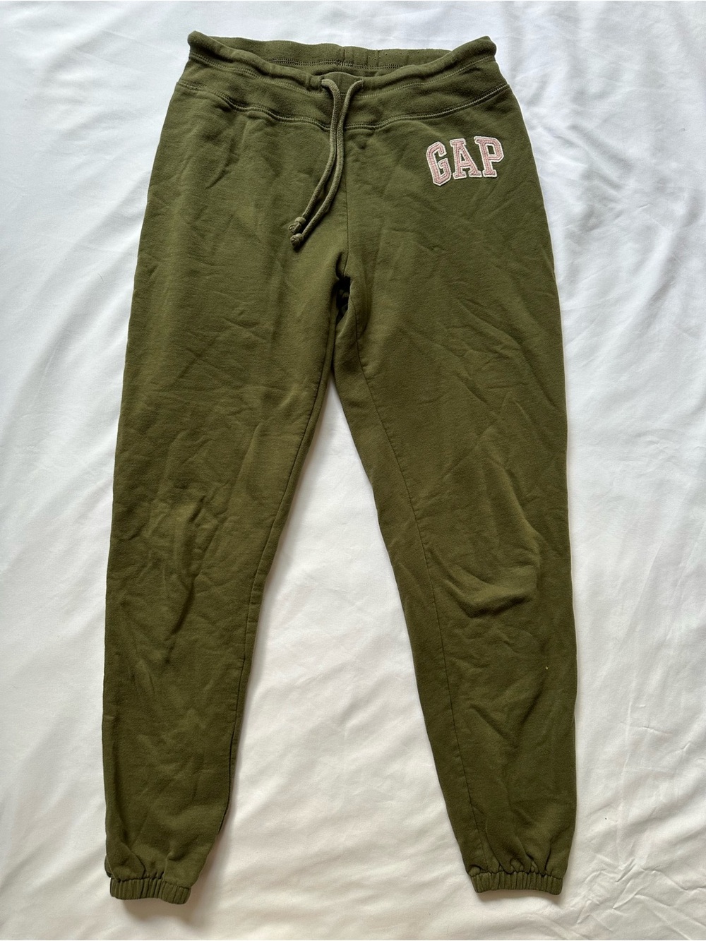 GAP Women’s Green Drawstring Joggers with Pink Logo
